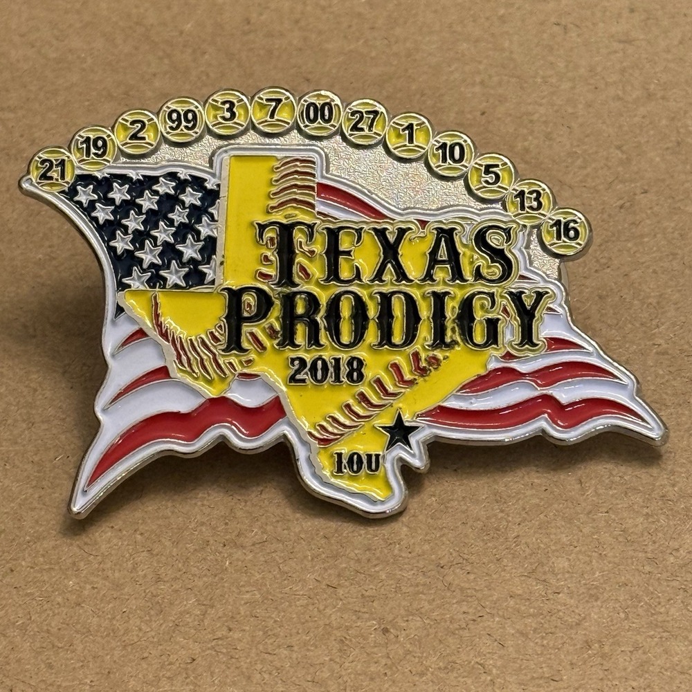 Texas Prodigy 10U 2018 Softball Memorabilia Girl Women Lapel Trading Pin USAFlag